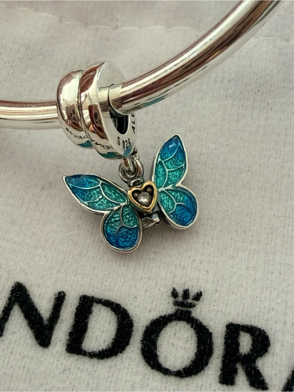 Pandora Blue Green Enamel Butterfly Dangle Charm